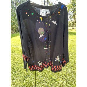vintage marisa christina Light Halloween Cardigan 3X Witches Cats Pumpkins